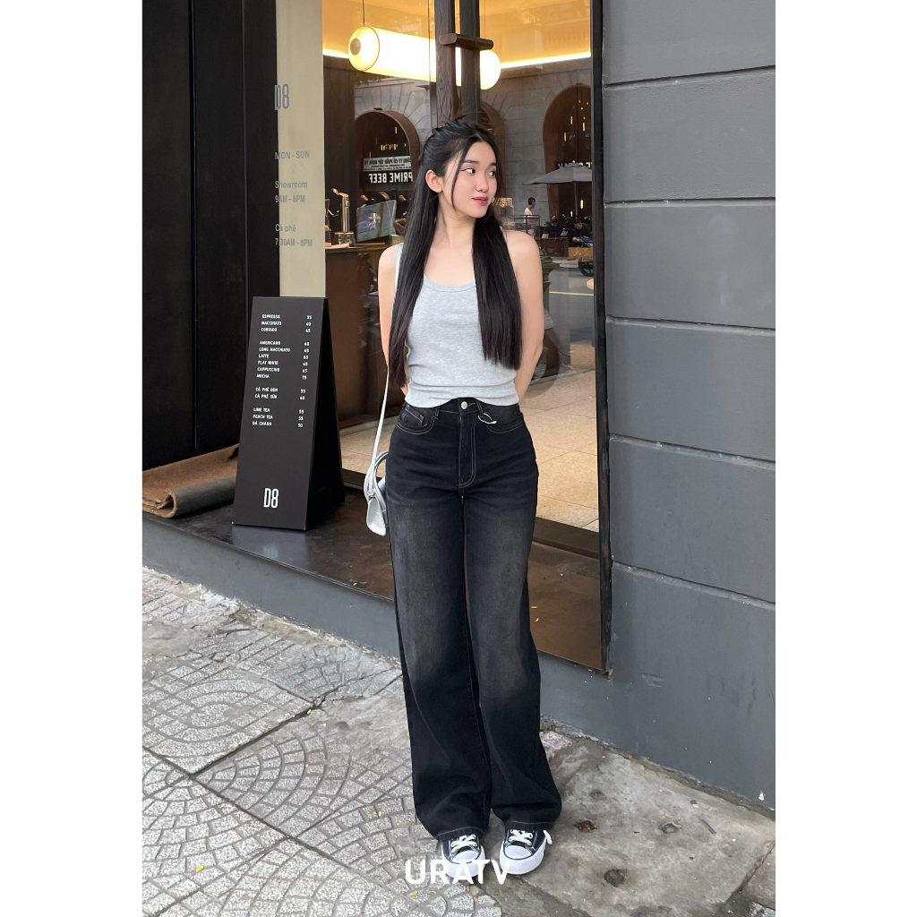 Quần jeans suông xám dáng dài chất cotton U285