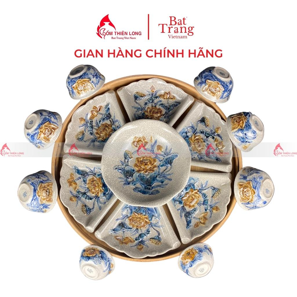 Bộ bát đĩa thắp hương men rạn đắp nổi gốm sứ Bát Tràng chính hãng Gốm Thiên Long 236631