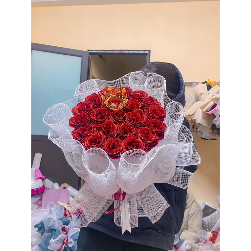 Bó hoa nhũ kim tuyến 50 bông mẫu tròn