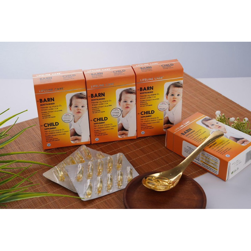 Dầu cá kim cương LIFELINE CARE BARN bổ sung Omega 3, Vitamin D3 cho bé từ 4 tuần tuổi nội địa Na Uy - hộp 30 viên