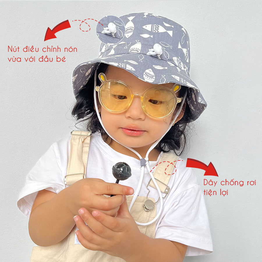 Mũ tai bèo chống nắng họa tiết ngộ nghĩnh vành rộng cho bé 1-14 tuổi, chất COTTON mềm mát phong cách bucket dễ thương
