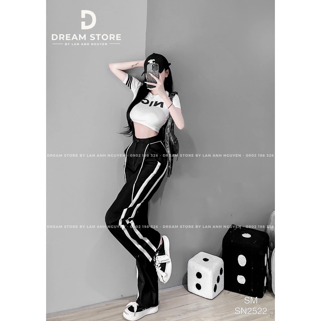 Set áo crt mix quần xuông chạy sọc đai siu xinh HNuqq
