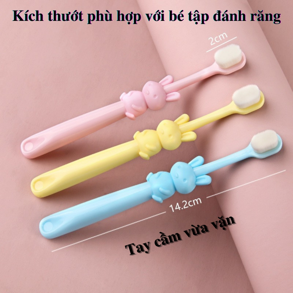 Bàn chải đánh răng cho bé từ 2 đến 12 lông tơ mềm mịn đánh êm ái không đau nướu hình voi thỏ dễ thương cho bé thích thú