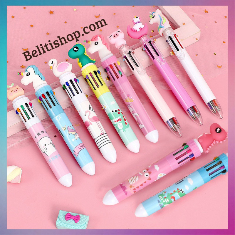 Bút mực 10 màu cho học sinh gel nước viết mượt - Bút đầu thú dễ thương dùng làm quà tặng 2023
