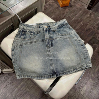Chân váy mini denim jeans đính đá 2 bên hông QCL1 LuciK Shop CV0027