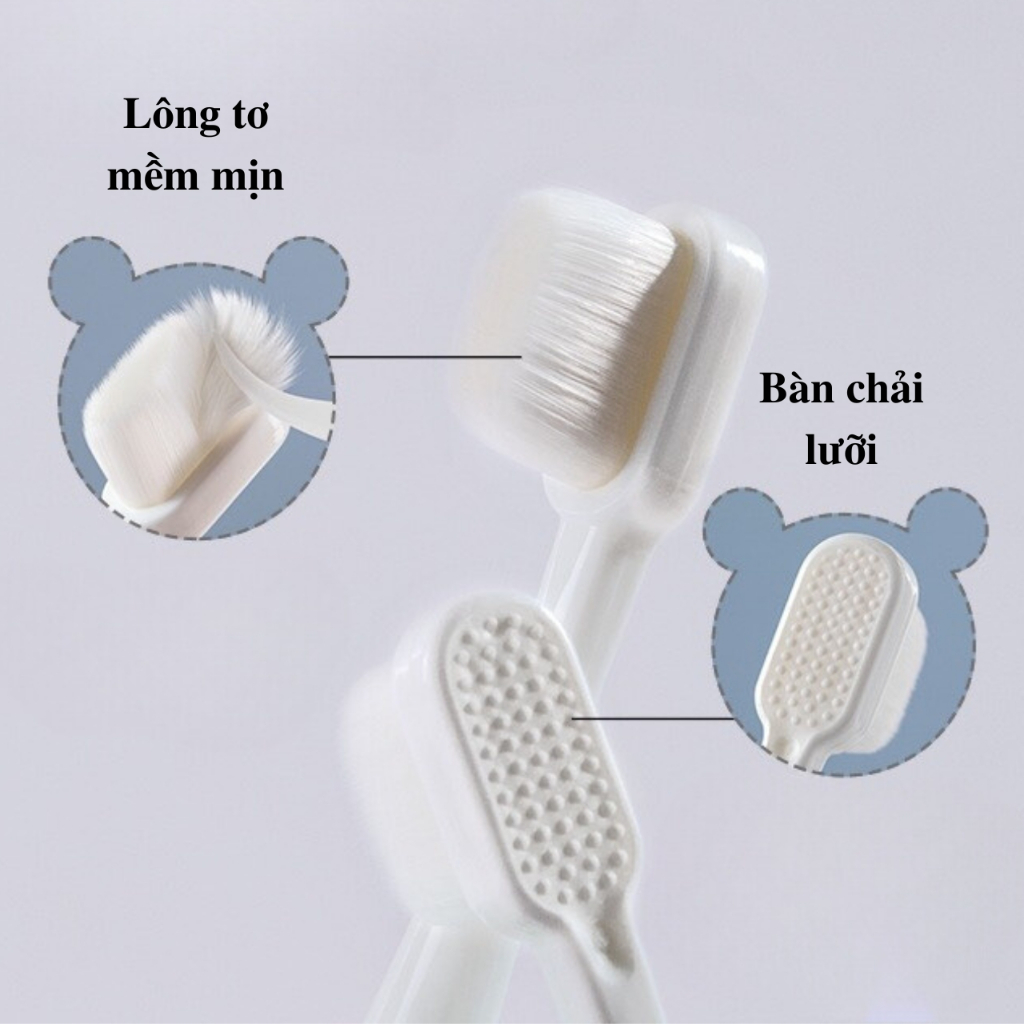 Bàn chải đánh răng cho bé từ 2 đến 10 tuổi lông tơ mềm mịn tay cầm hình gấu dễ thương cho bé thích thú đánh răng