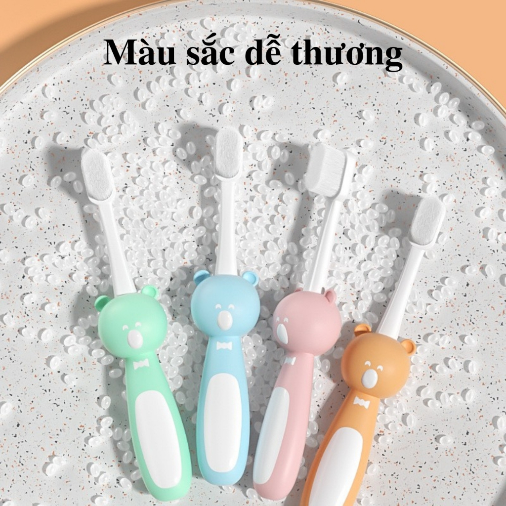 Bàn chải đánh răng cho bé từ 2 đến 10 tuổi lông tơ mềm mịn tay cầm hình gấu dễ thương cho bé thích thú đánh răng