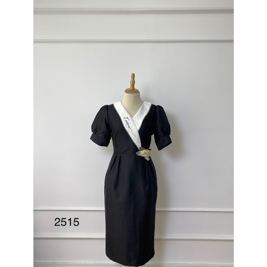 V2515 Váy tay bồng LES DETITES MAINS Hàng hiệu chính hãng thời trang nữ màu đen trắng size S Secondhand thanh lý ký gửi