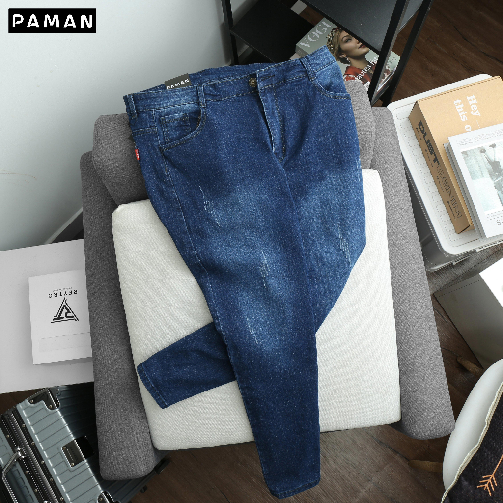 Quần jeans dài nam Bigsize 60-90kg PAMAN dáng basic co giãn rộng rãi 5 màu cao cấp dày dặn chất lượng 004QD