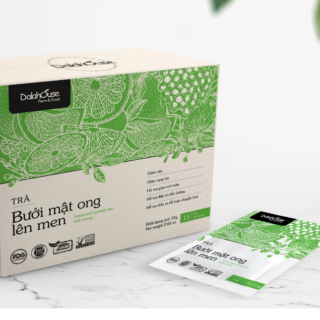 Trà Thảo Dược - Trà Bưởi Mật Ong Lên Men - Giảm Rụng Tóc, Giảm Cân- Ngăn Ngừa Táo Bón - Hộp 75g