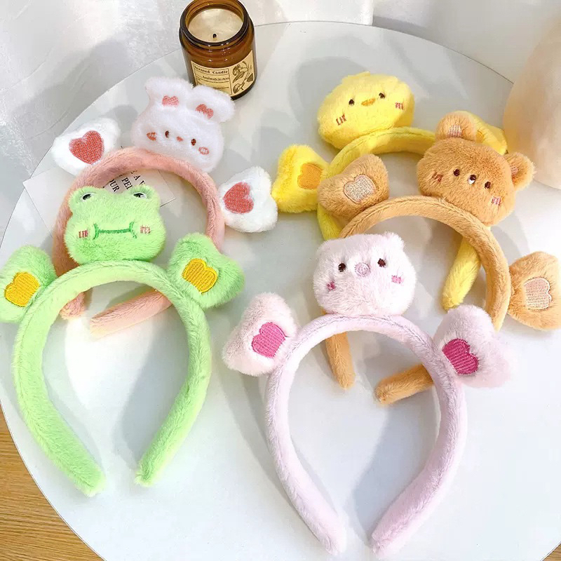 CC118 Cài tóc nữ băng đô bờm tóc thú nhồi bông 2 tim dễ thương