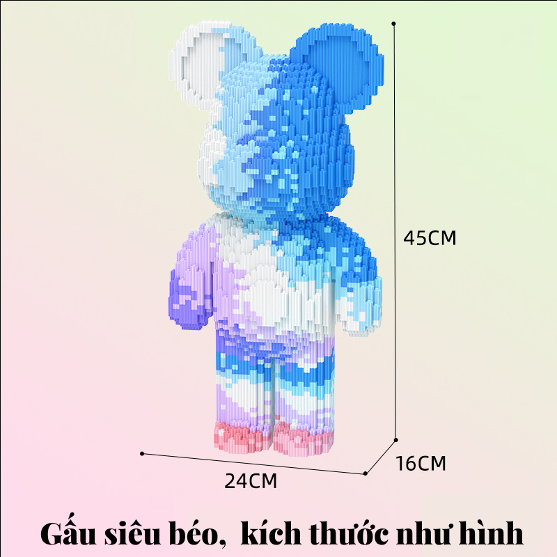 Đồ chơi lắp ráp mô hình gấu bearbrick 55cm có đèn và ngăn Tặng búa thép+ lật đật mini