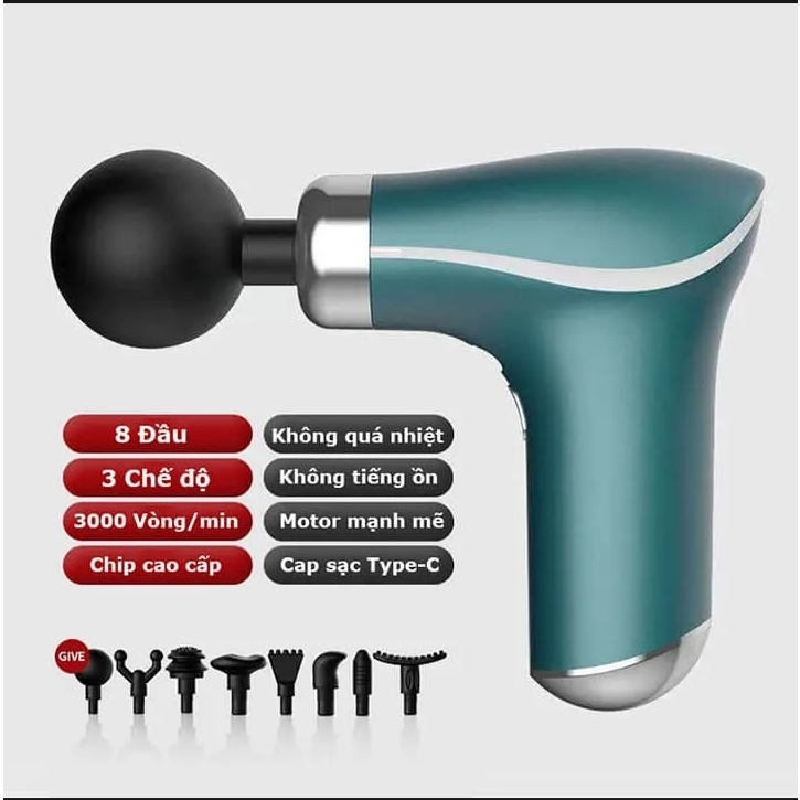 Máy massage cầm tay mini 💥GIÁ SỈ 💥 -Súng massage đấm lưng mát xa trị liệu cổ vai gáy 4 đầu 6 chế độ