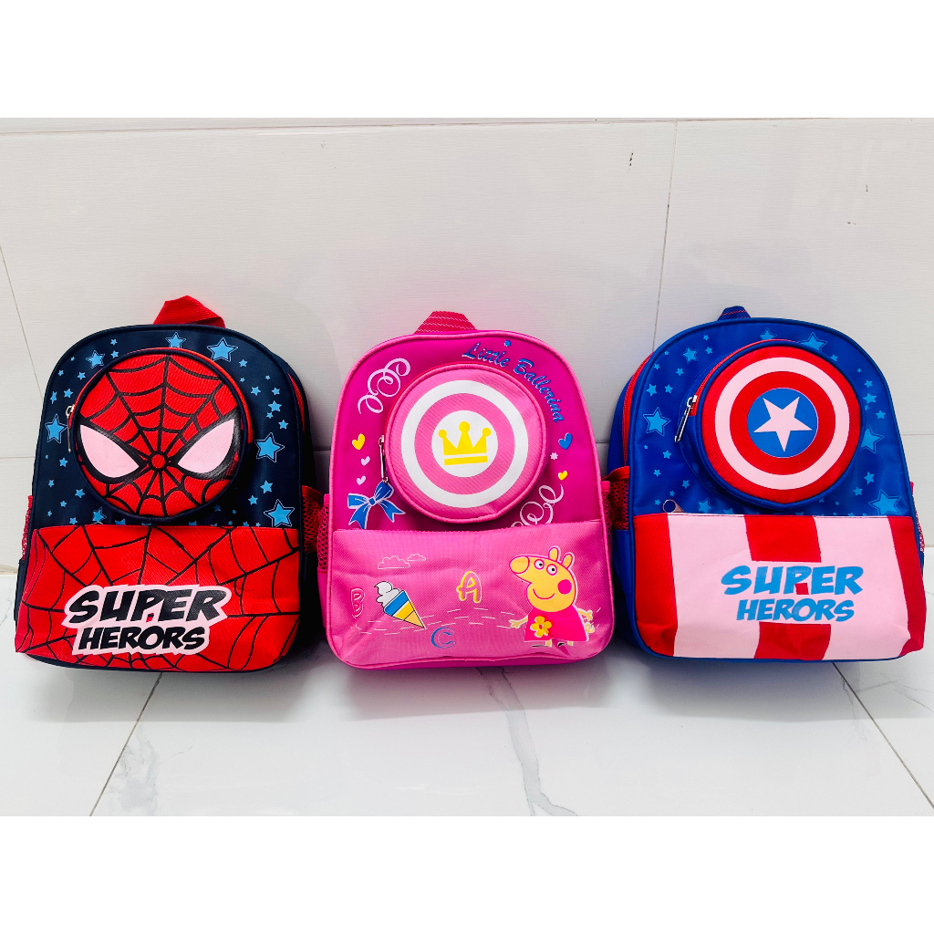 Balo cho bé trai bé gái đi học mẫu giáo mầm non hình siêu nhân nhện pony ô tô siêu nhẹ đáng yêu HD235