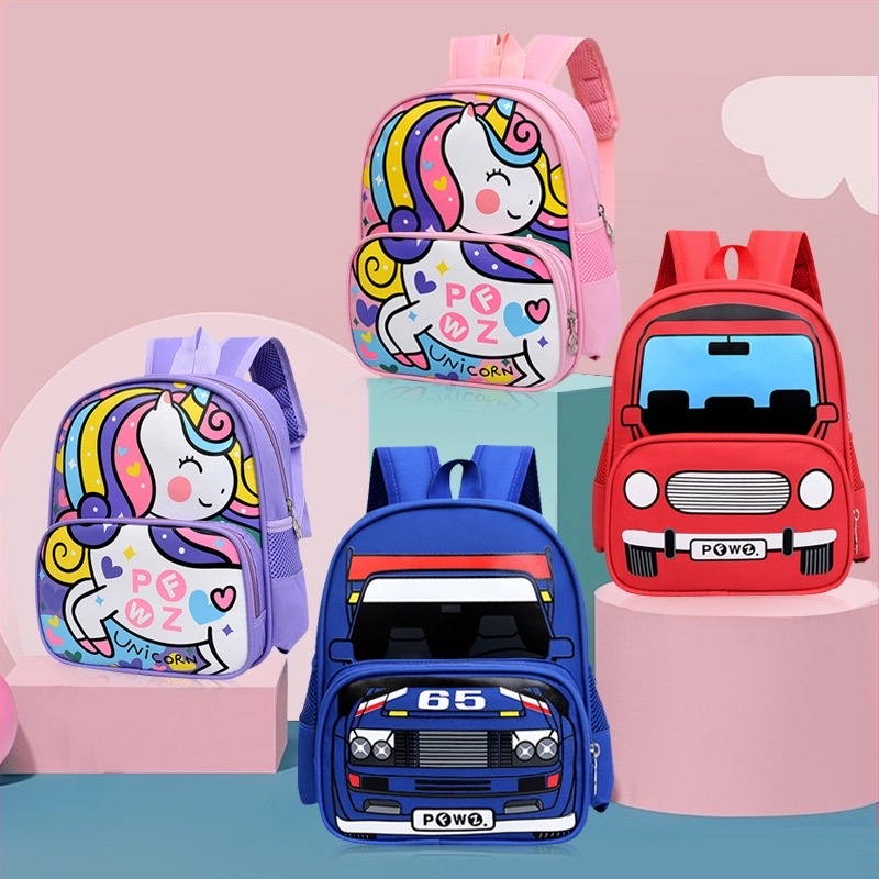 Balo cho bé trai bé gái đi học mẫu giáo mầm non hình siêu nhân nhện pony ô tô siêu nhẹ đáng yêu HD235