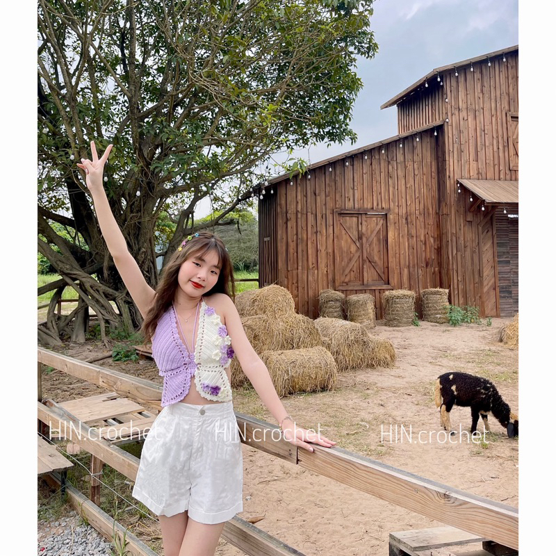 HIN crochet - Áo yếm crotop hoạ tiết len đan móc thủ công