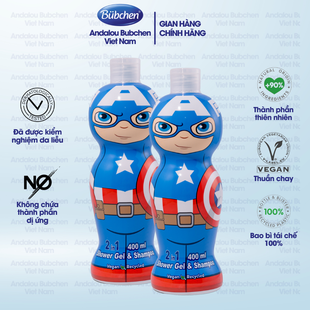 Combo 2 Chai Sữa Tắm Gội Air Val Captain America Dành Cho Bé Trai 400ml