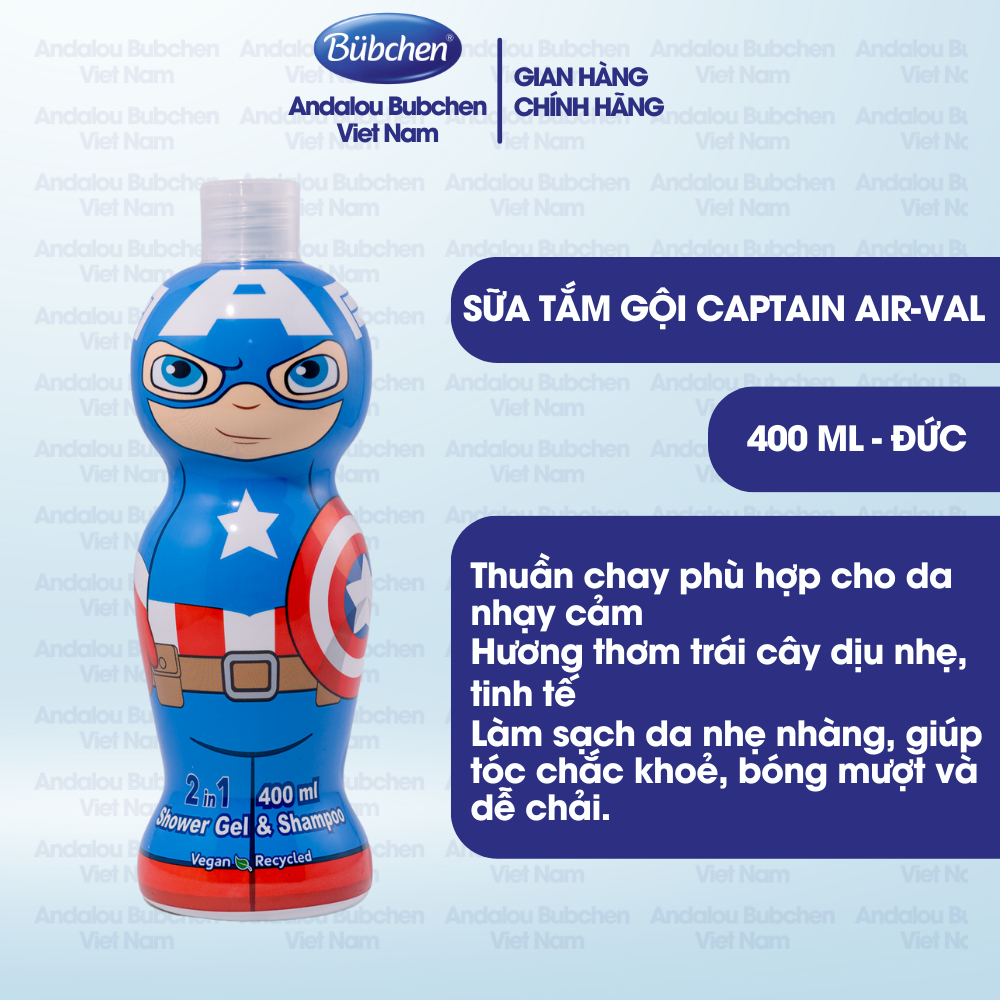 Combo 2 Chai Sữa Tắm Gội Air Val Captain America Dành Cho Bé Trai 400ml
