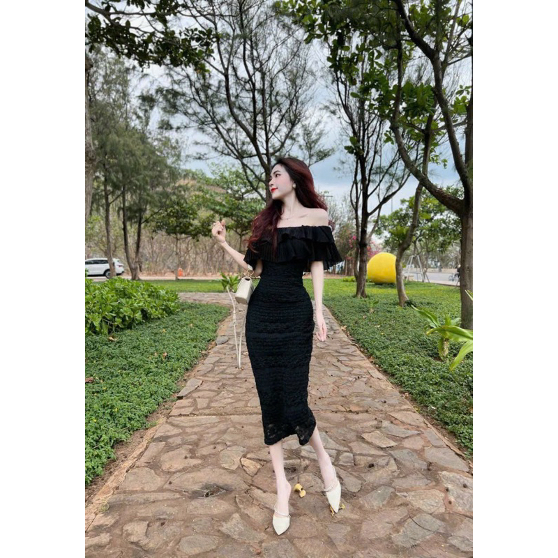 Đầm ren body bẹt vai phối bèo tầng, đầm trễ vai bèo!  THẢO NGỌC STORE