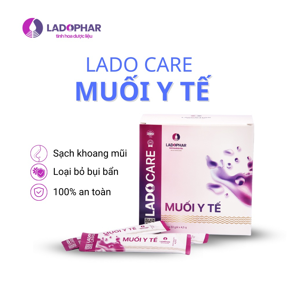 Muối y tế Lado Care pha vệ sinh mũi họng, súc miệng, rửa vết thương, an toàn cho gia đình [Ladophar, Natri Clorid]
