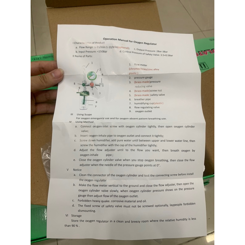 Đồng hồ oxy y tế đo áp suất bình khí Regulator