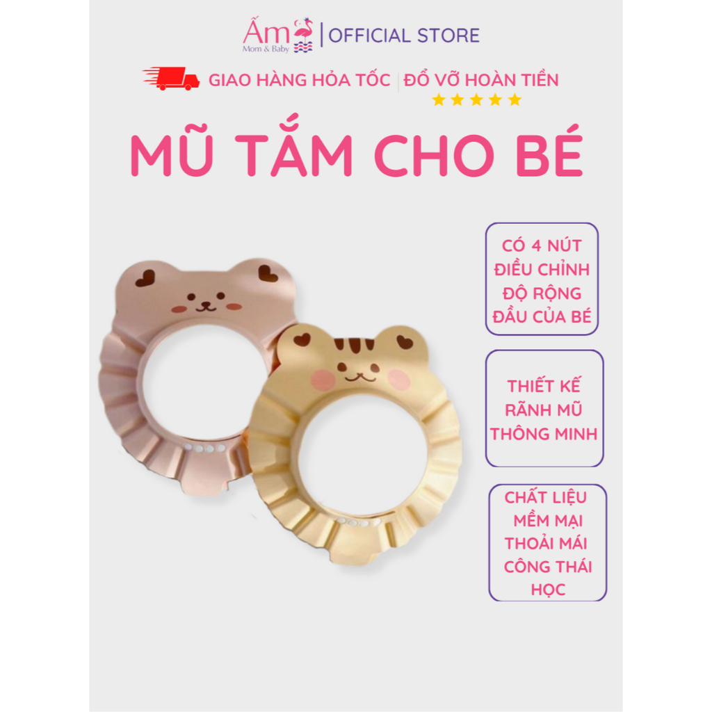 Mũ Gội Đầu Chắn Nước Ấm Baby Bảo Vệ Tai Cho Bé 0 - 6 Tuổi, Có Thể Điều Chỉnh Vòng Đầu Ấm Gift Decor