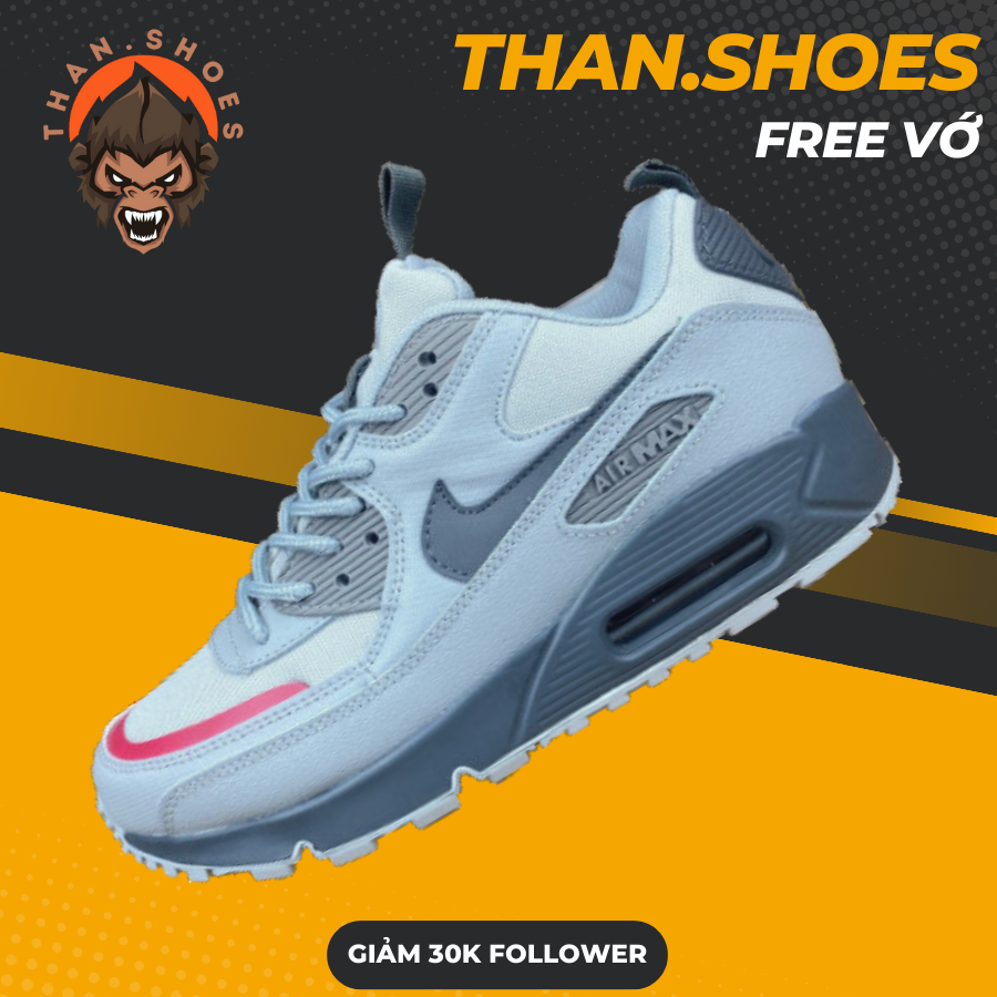 Giày Max 90 Surplus Wolf Grey Pink Salt, Max 90 Xám Full - Than.Shoes