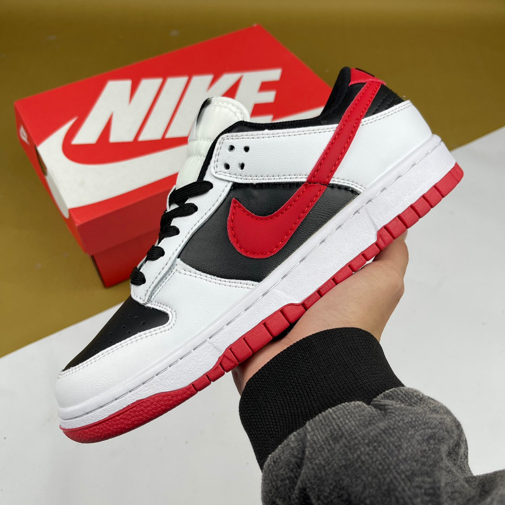 Giày SB Dunk Low Retro White Black University Red, SB Trắng Đen Móc Đỏ - Than.Shoes