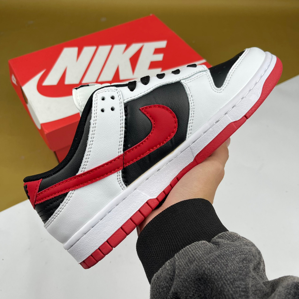 Giày SB Dunk Low Retro White Black University Red, SB Trắng Đen Móc Đỏ - Than.Shoes