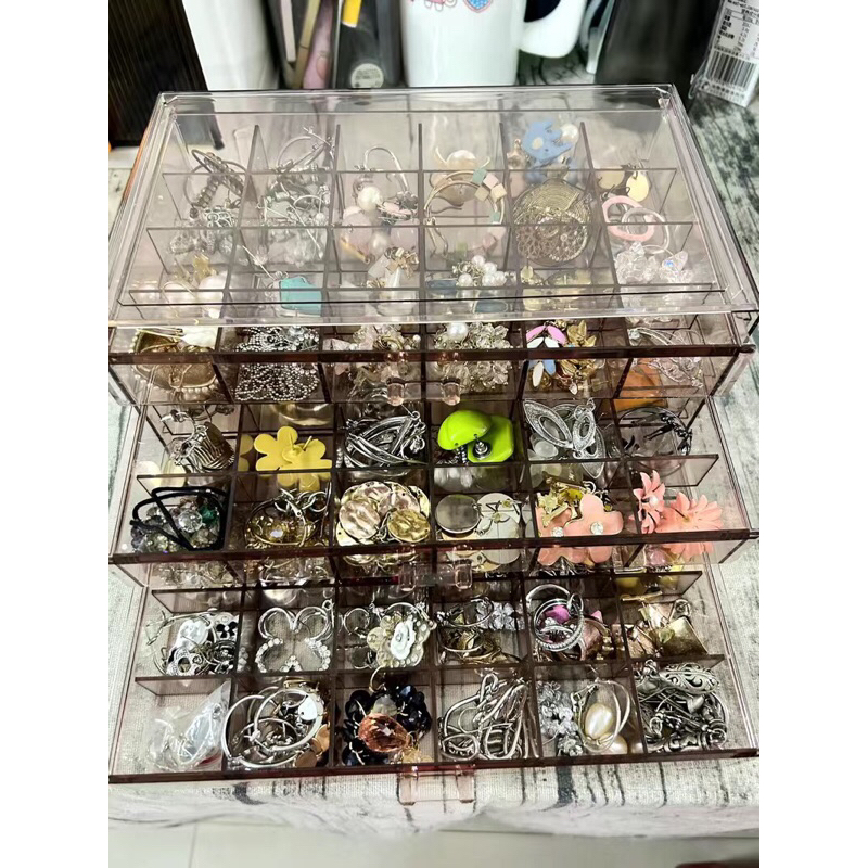 Hộp Đựng Trang Sức Trong Suốt Ngăn Kéo Nhẫn Bông Tai Vòng Cổ Vòng Tay