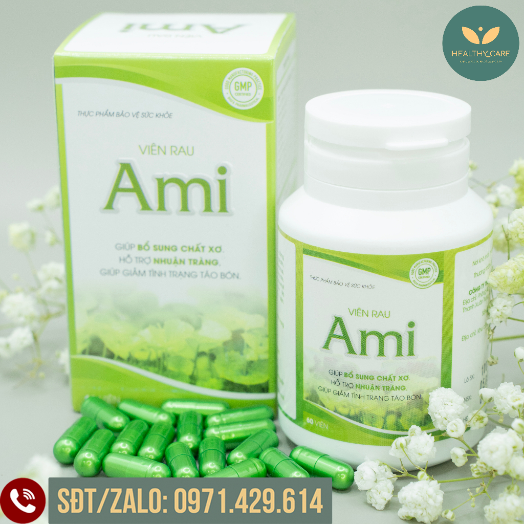 Viên Rau Ami - Hỗ trợ bổ sung chất xơ, hỗ trợ nhuận tràng, hỗ trợ giảm tình trạng táo bón Hộp 60 Viên
