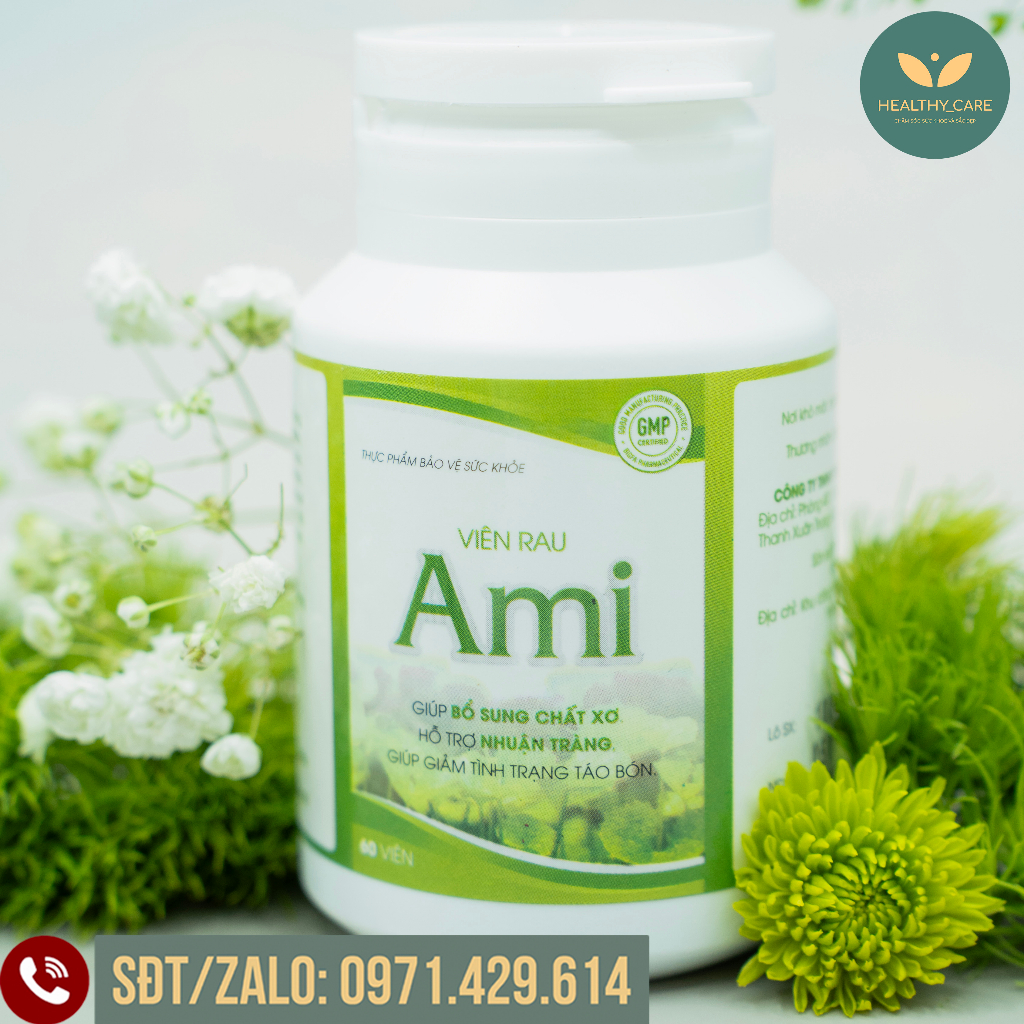 Viên Rau Ami - Hỗ trợ bổ sung chất xơ, hỗ trợ nhuận tràng, hỗ trợ giảm tình trạng táo bón Hộp 60 Viên