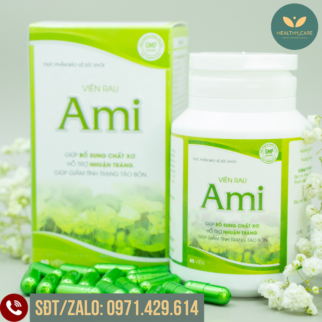 Viên Rau Ami - Hỗ trợ bổ sung chất xơ, hỗ trợ nhuận tràng, hỗ trợ giảm tình trạng táo bón Hộp 60 Viên