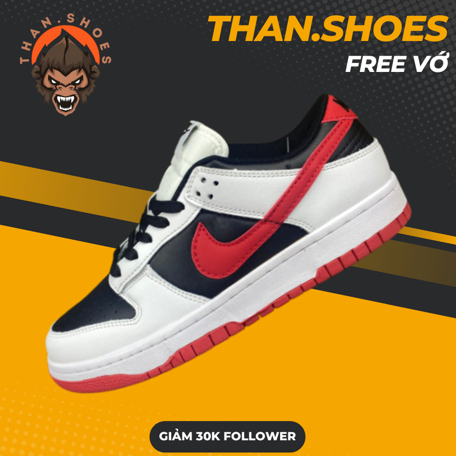 Giày SB Dunk Low Retro White Black University Red, SB Trắng Đen Móc Đỏ - Than.Shoes