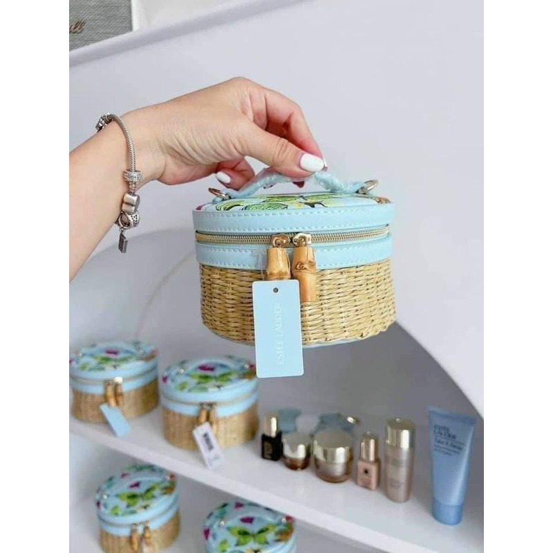 Túi trống cói hàng Gift estee hoạ tiết hoa lá siêu xinh- ORD