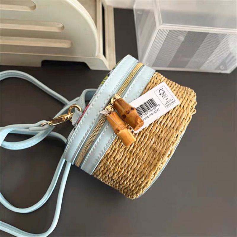 Túi trống cói hàng Gift estee hoạ tiết hoa lá siêu xinh- ORD