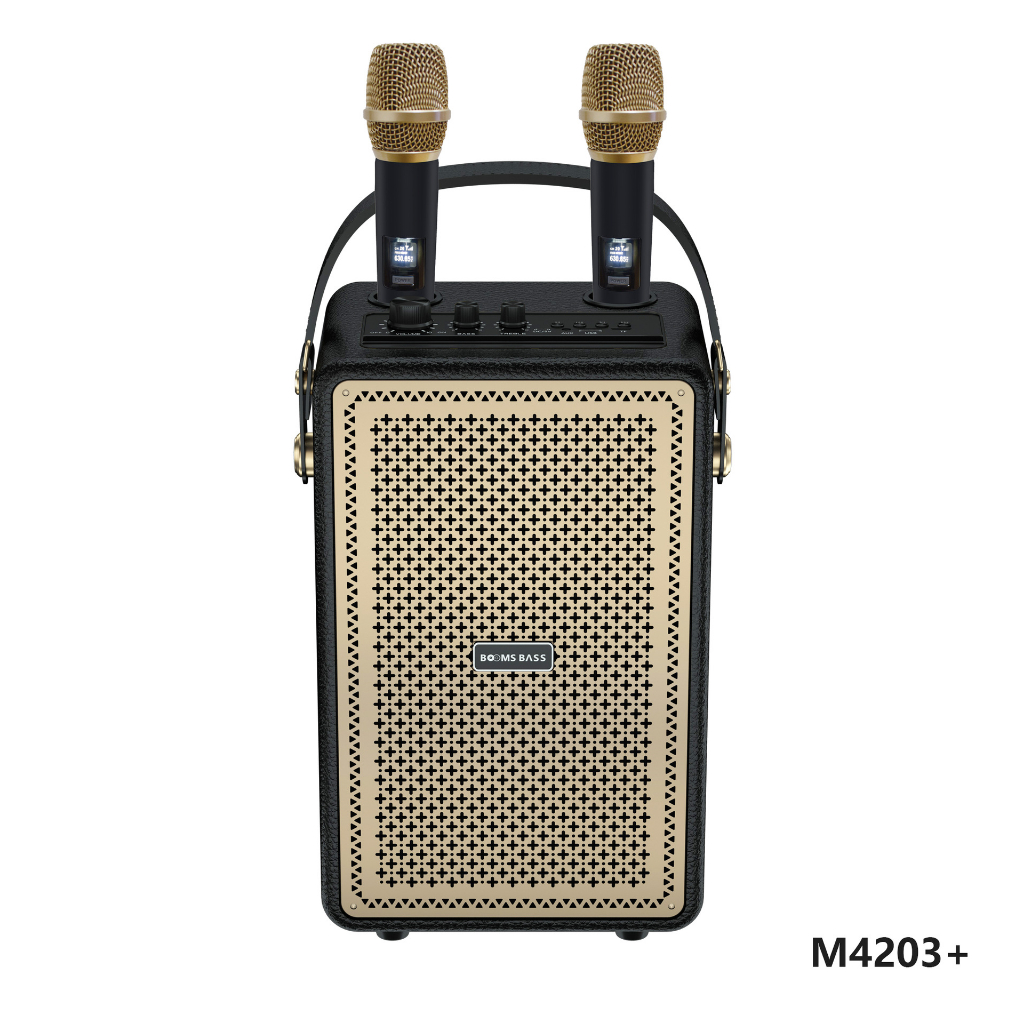 Loa bluetooth BoomBass M4203 kèm 2 micro không dây xách tay công xuất 40W, âm thanh trầm ấm, bass căng- Techhigh Mall