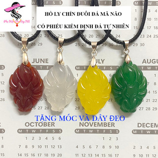 Dây chuyền hồ ly, mặt dây hồ ly chín đuôi đá mã não,hàng chuẩn kèm phiếu kiểm định đá thiên nhiên