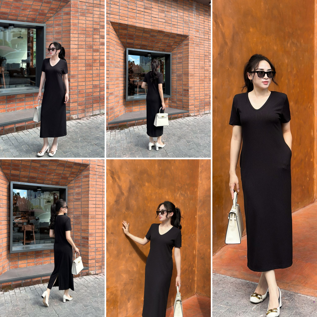 Đầm suông dài tôn dáng, cộc tay cổ oval co giãn 4 chiều - MACS LENA DRESS