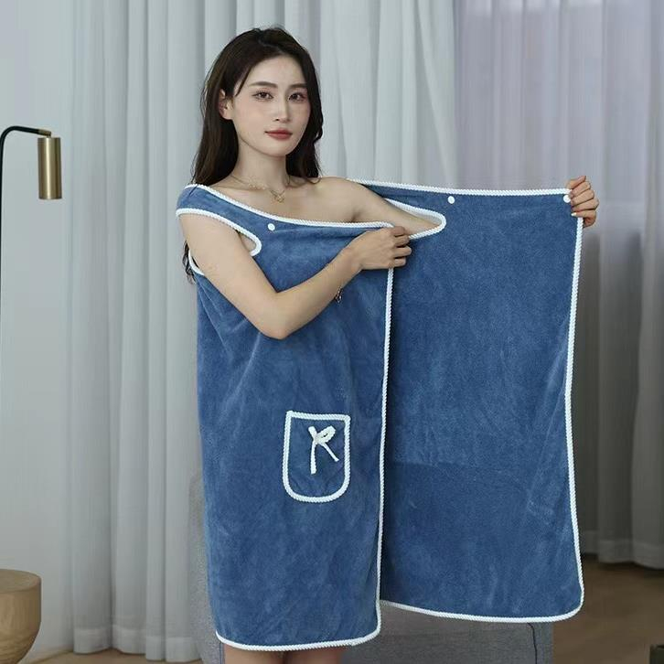 Khăn Tắm Choàng Dạng Váy Có Túi Bằng Vải Cotton Dày Dặn Mềm Mịn Siêu Thấm Hút
