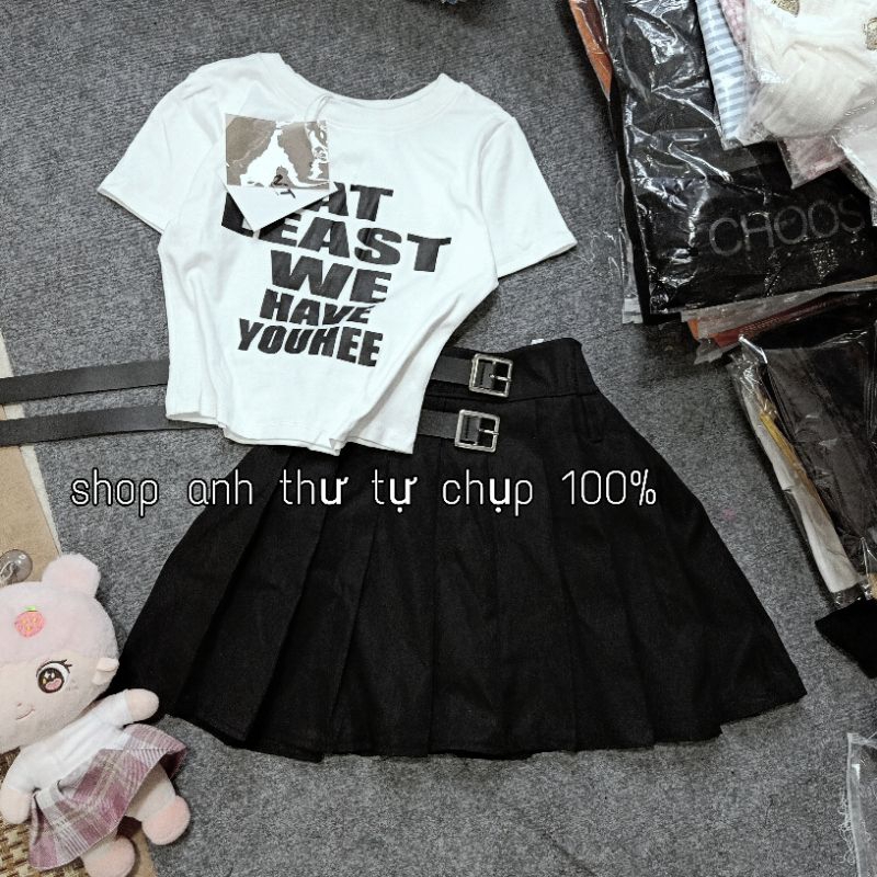 Set váy dập li kèm 2 đai áo croptop loại đẹp