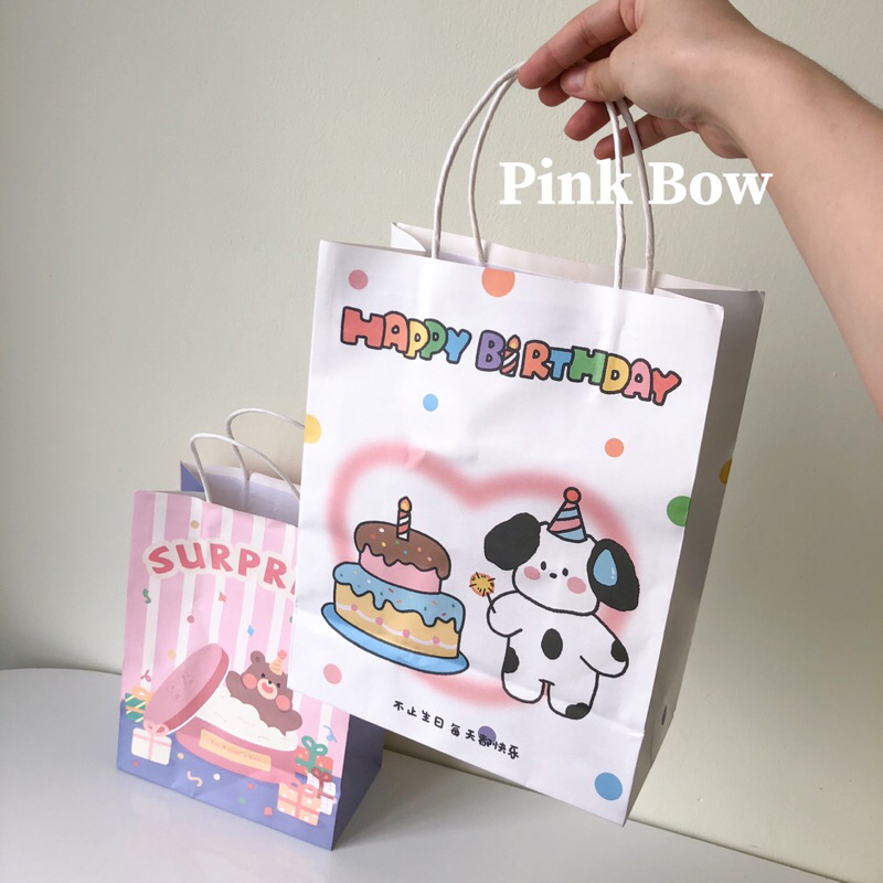 Túi giấy hình con THỎ/GẤU/CARO 27cm 21cm 14cm 11cm 8cm màu HỒNG/ĐỎ/XANH/TÍM