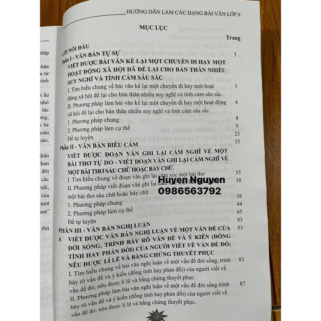 Sách - Hướng dẫn làm các dạng bài văn lớp 8