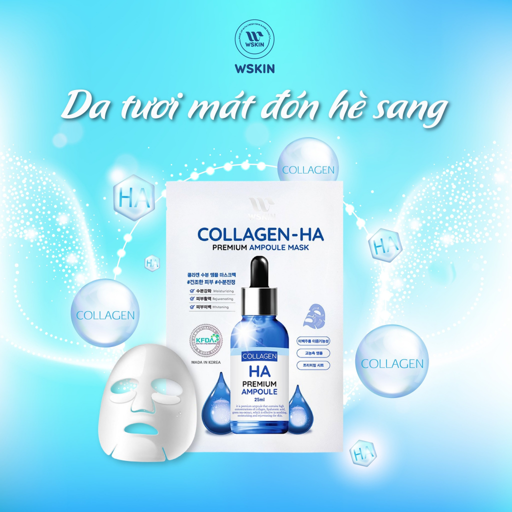 Mặt nạ dưỡng ẩm làm mờ nếp nhăn Wskin Collagen Hyaluronic HA Ampoule Mask 25g