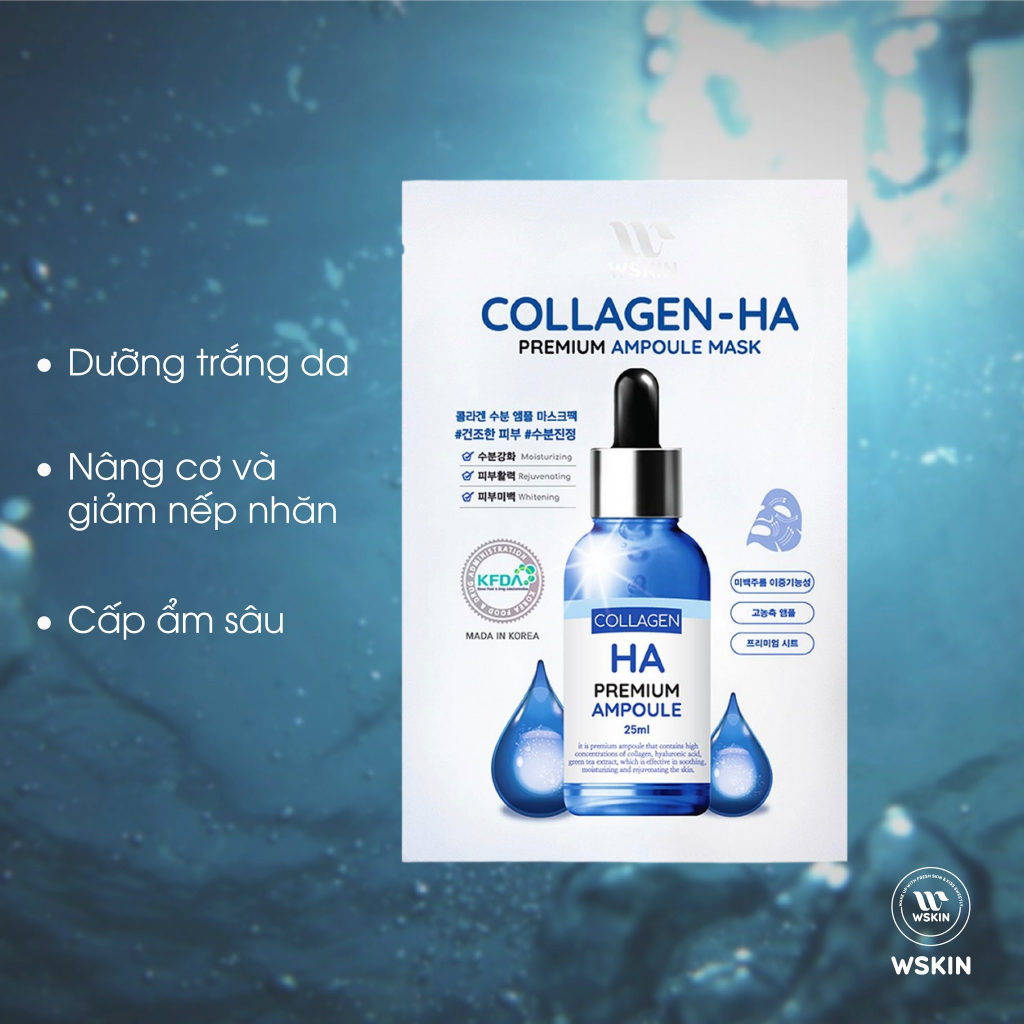 Mặt nạ dưỡng ẩm làm mờ nếp nhăn Wskin Collagen Hyaluronic HA Ampoule Mask 25g