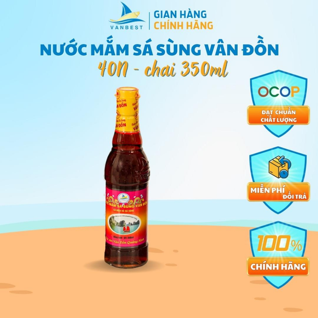 Nước mắm sá sùng Vân Đồn cao cấp độ đạm 40N 350ml, đặc sản nước mắm Vanbest giàu dinh dưỡng ủ tăng đạm 3 năm mới có