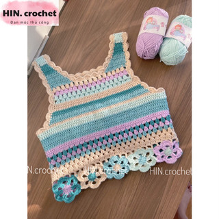 HIN crochet -Áo croptop len đan móc thủ công hoạ tiết ghép hoa
