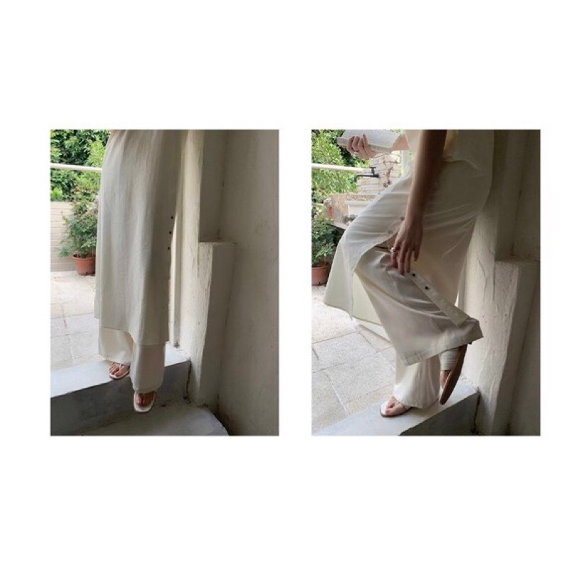 Váy đầm hai dây dài cài nút VÀNG KEM dịu dàng mát mẻ cho mùa hè truyền thống cotton aspirin libé tubycatu