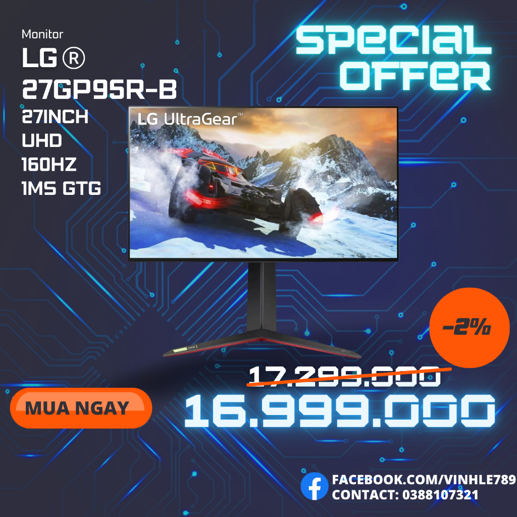 Màn Hình LG 27GP95R-B 27'' 1ms 160Hz IPS UHD UltraGear™ [NEW]