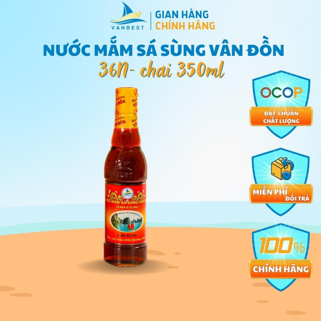 Đặc sản nước mắm sá sùng Vân Đồn 36N độ đạm 350ml, nước mắm lên men tự nhiên thơm ngon dinh dưỡng thương hiệu Vanbest